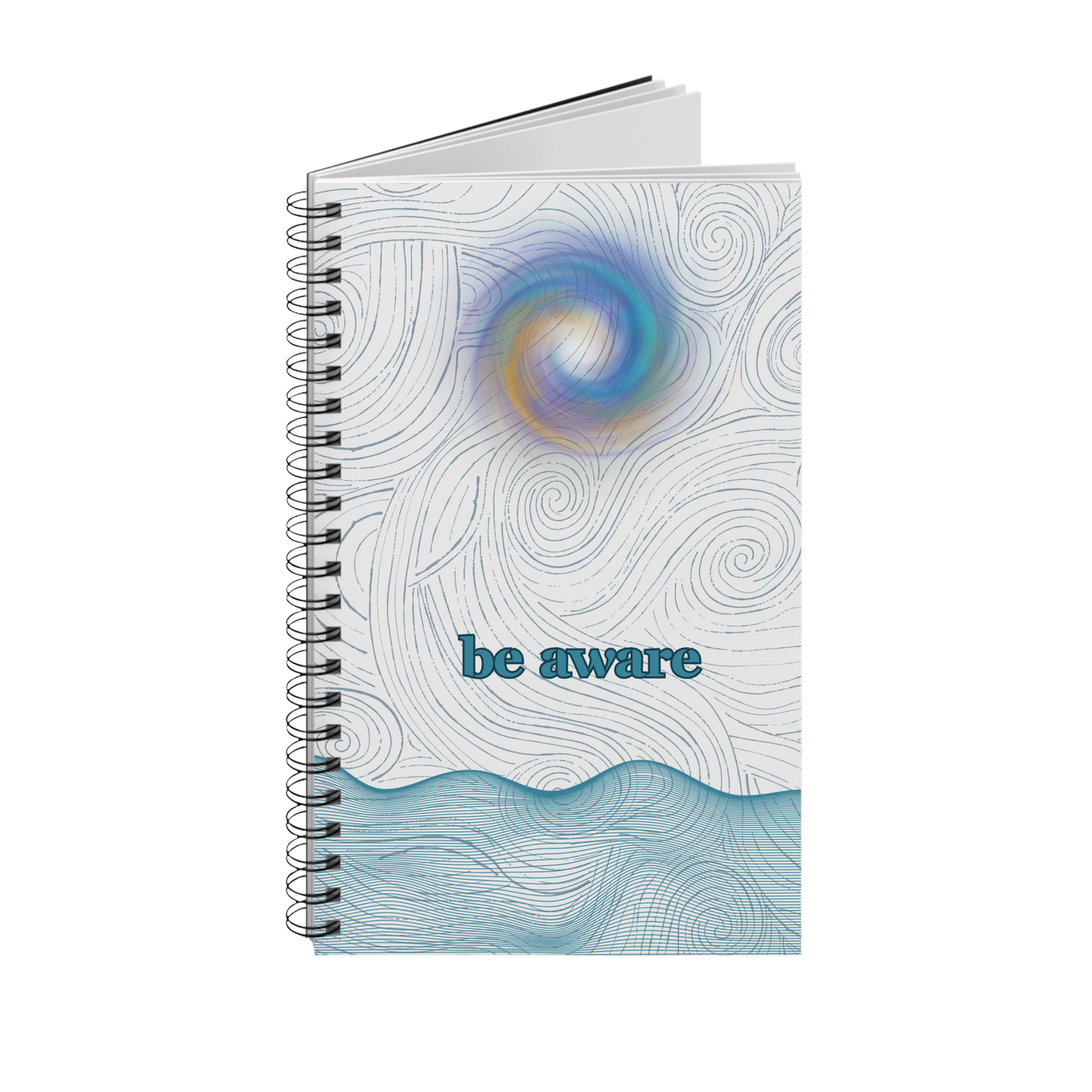 Notebook with spiral binding and abstract design on cover be aware ocean sea vibes
