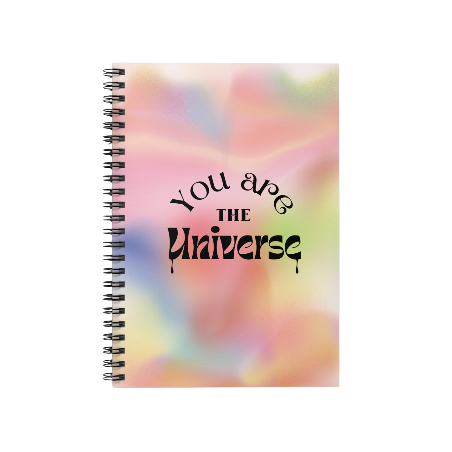 Notebook with 'You are the Universe' text on a colorful abstract background