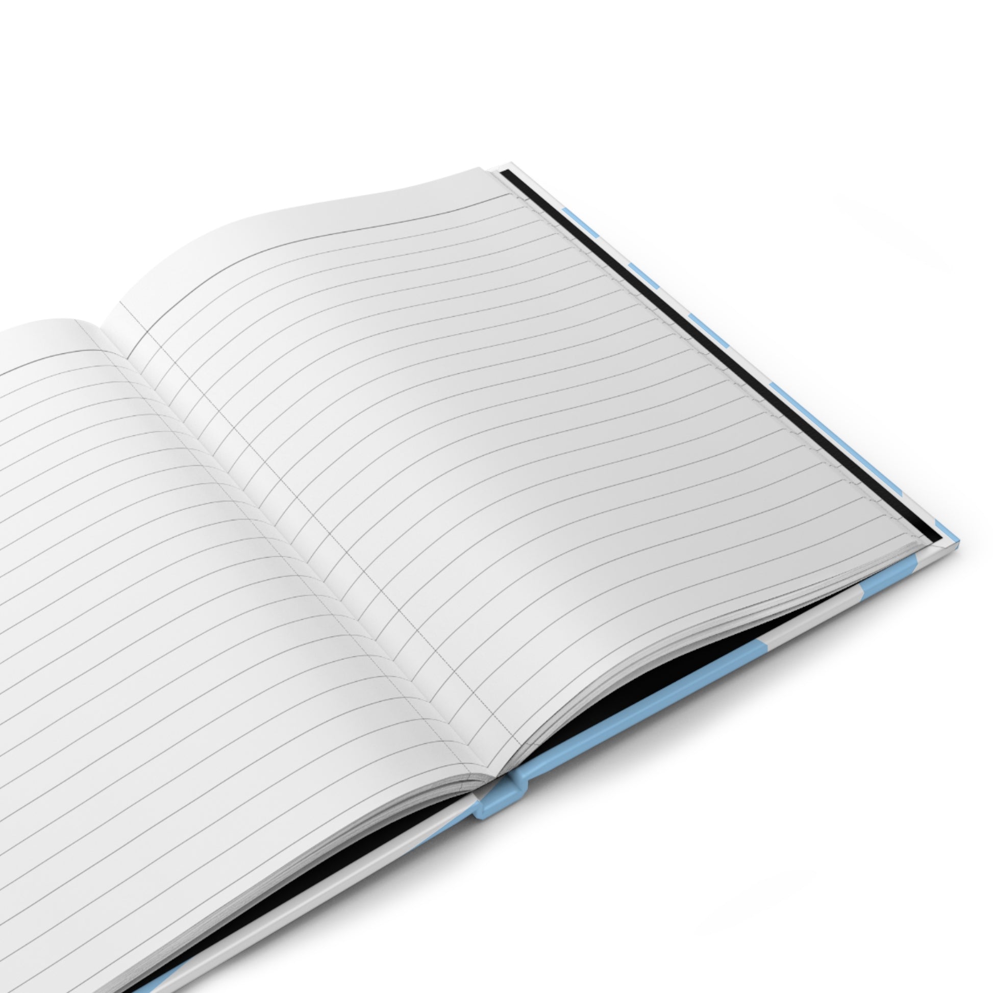 Open notebook with lined pages on a white background