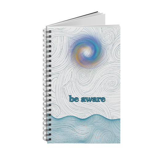 Notebook with spiral binding and abstract design on cover be aware ocean sea vibes