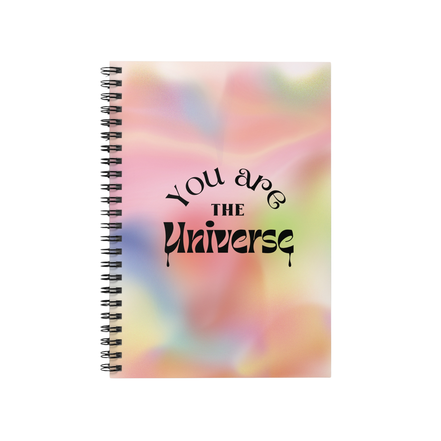 Notebook with 'You are the Universe' text on a colorful abstract background